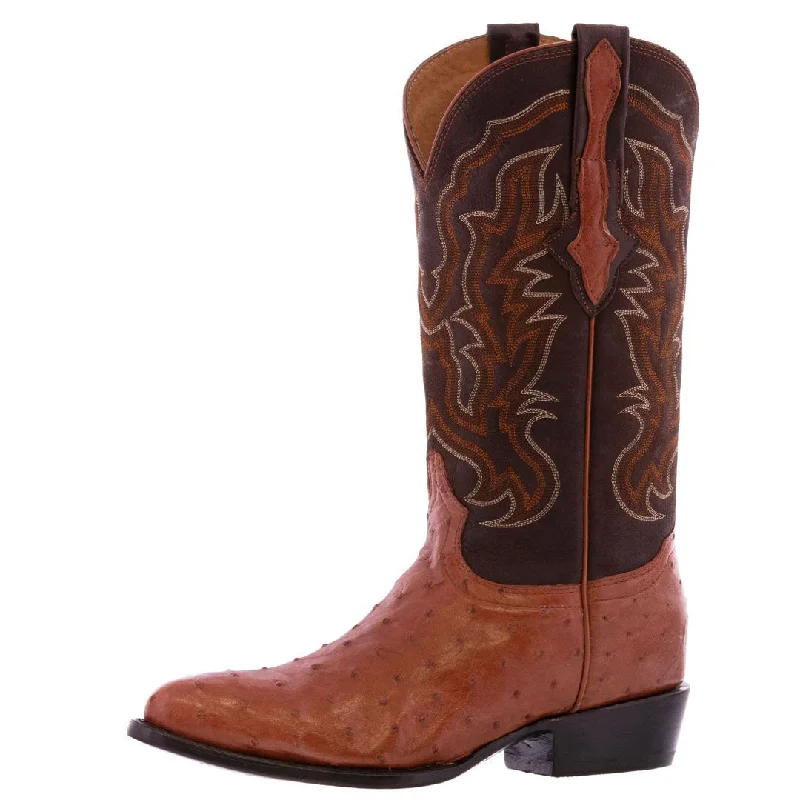 Men's cowboy boots in a dark brown leatherMens Cognac Ostrich Quill Skin Cowboy Boots - J Toe