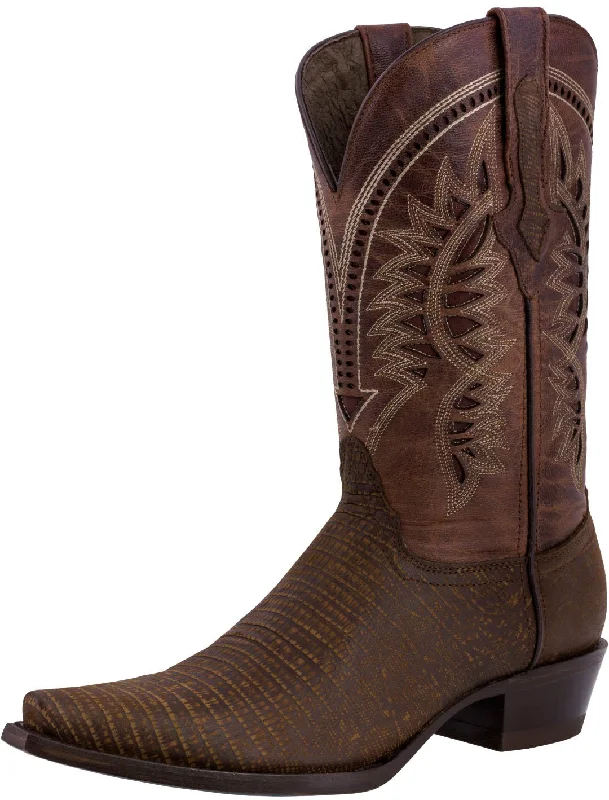 Men's cowboy boots with a suede shaftMens Cognac Teju Lizard Print Leather Cowboy Boots Snip Toe