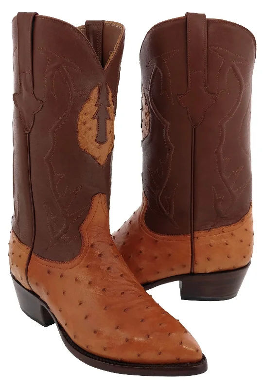 Men's cowboy boots with a leather sole for a classic lookCognac Leather Western Cowboy Boots Real Ostrich Quill Skin J Toe