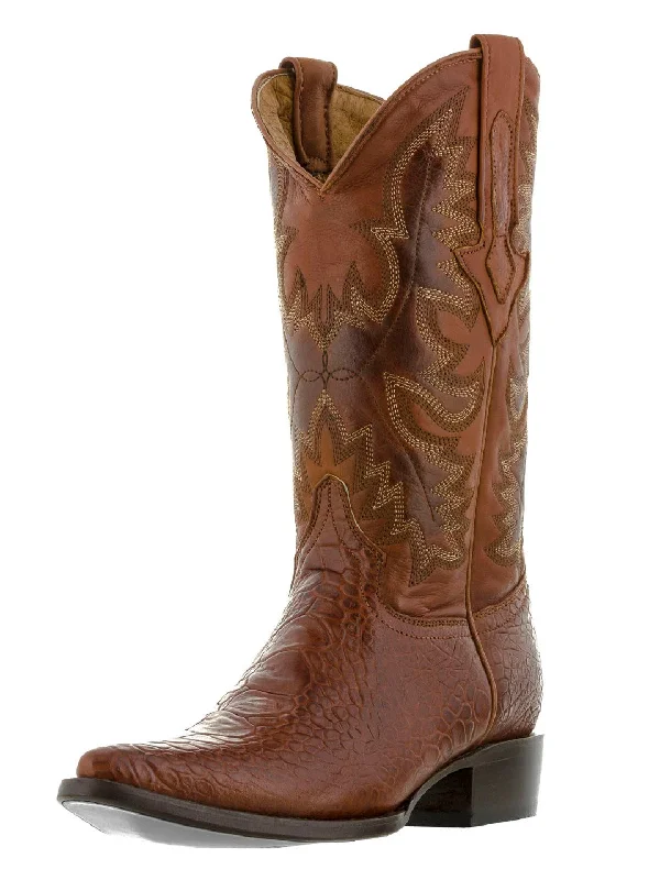 Vintage - style men's cowboy boots with a square toeMens Cognac Sea Turtle Print Leather Cowboy Boos - J Toe