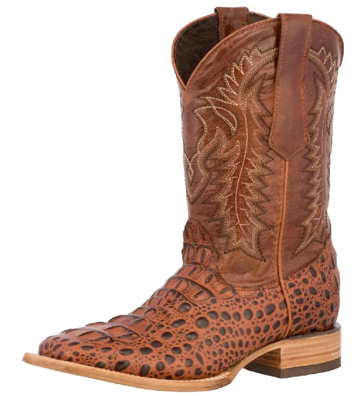 Vintage - style men's cowboy boots with a square toeMens Cognac Alligator Hornback Print Leather Cowboy Boots Square Toe