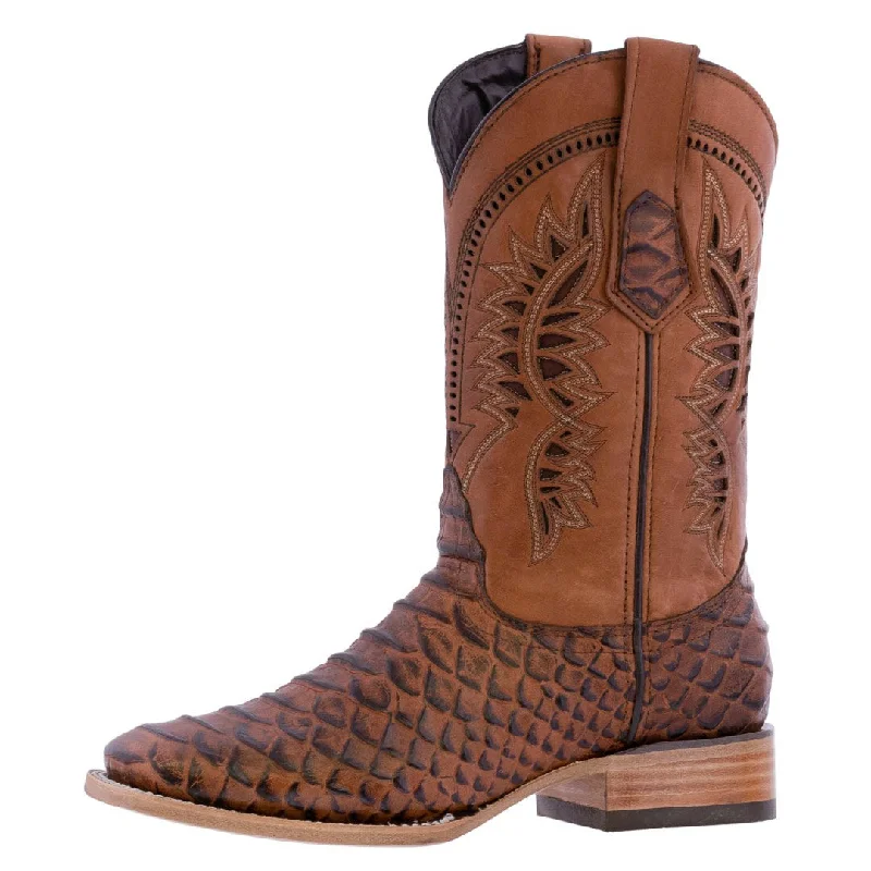 Men's cowboy boots with a rubber sole for tractionMens Cognac Western Wear Leather Cowboy Boots Snake Print Square Toe