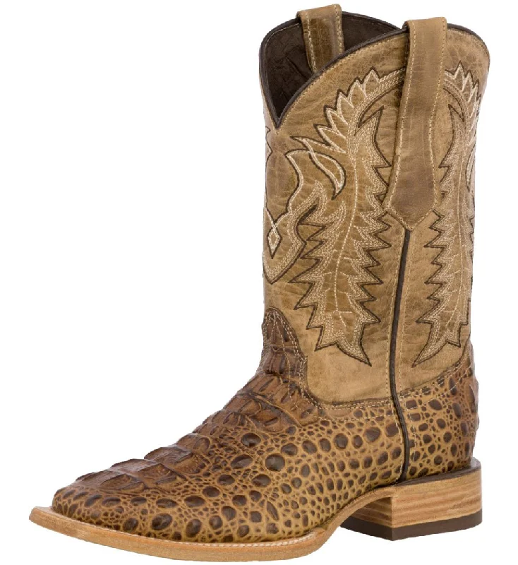 Men's cowboy boots with a leather sole for a classic lookMens Sand Alligator Hornback Print Leather Cowboy Boots Square Toe