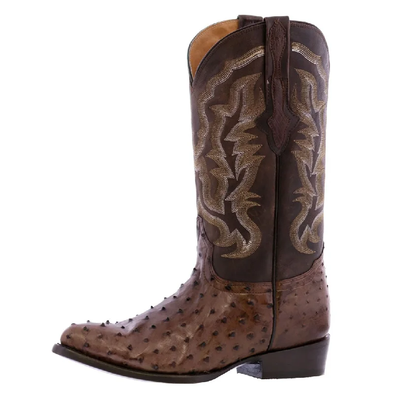 Men's cowboy boots with a pull - on strapMens Brown Ostrich Quill Skin Cowboy Boots - J Toe