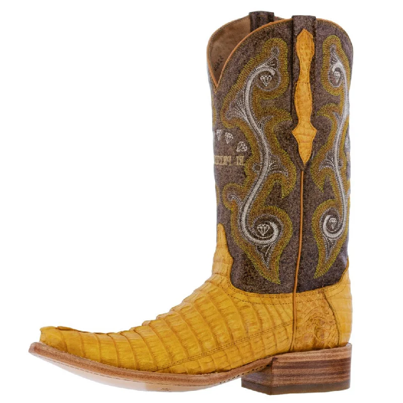 Men's cowboy boots with a decorative inlayMens Buttercup Crocodile Tail Skin Cowboy Boots - 3X Toe