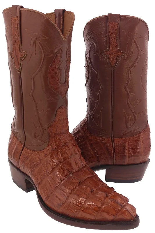 Men's cowboy boots with a suede shaftChedron Leather Cowboy Boots Real Crocodile Tail Skin J Toe