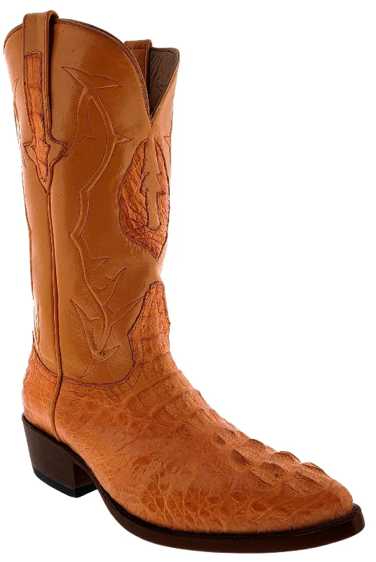 Men's cowboy boots with a concho belt detailOrange Leather Cowboy Boots Real Crocodile Tail Skin J Toe