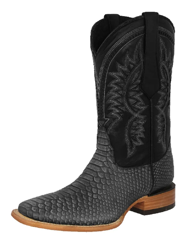 Men's cowboy boots with a scalloped edgeMens Gray Snake Print Leather Cowboy Boots - Square Toe