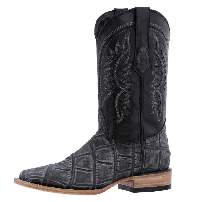 Men's cowboy boots with a scalloped edgeMens Gray Western Wear Leather Cowboy Boots Elephant Print Square Toe