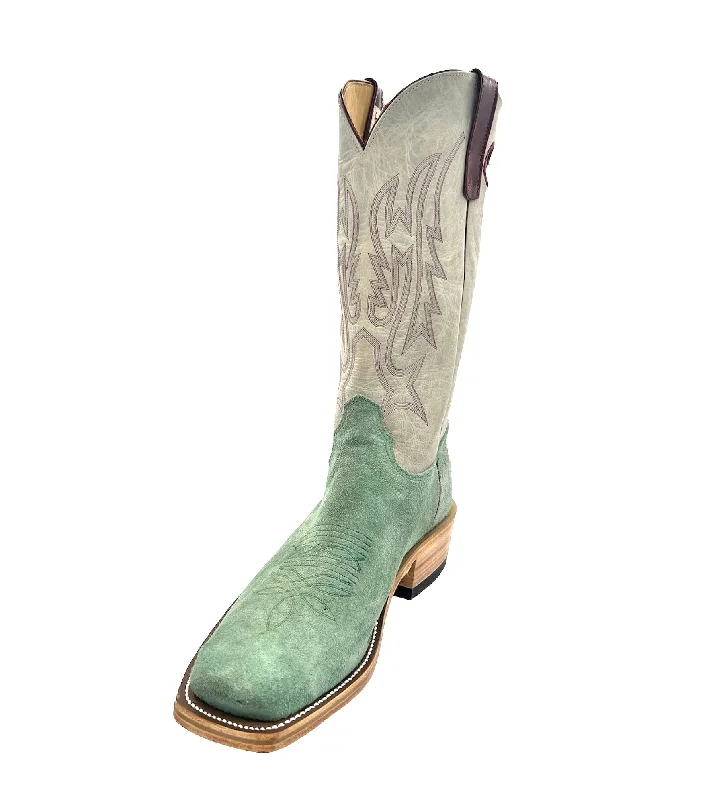 Men's western boots with a distressed leather finish for a rugged lookOlathe Men's Green Buffamonte Top Boot