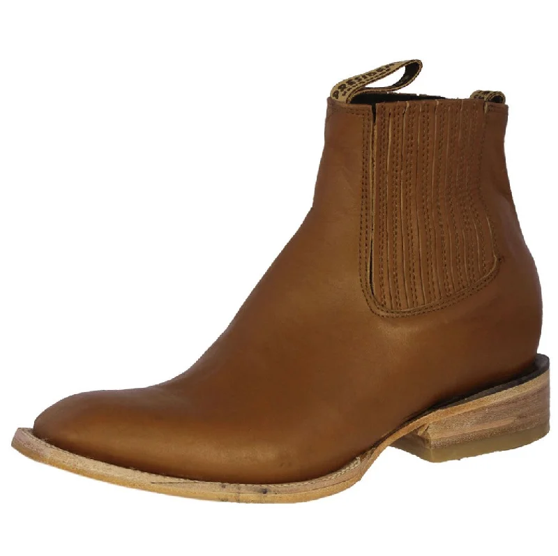 Men's cowboy boots with a suede shaftMens Honey Brown Chelsea Boots Solid Leather - Square Toe