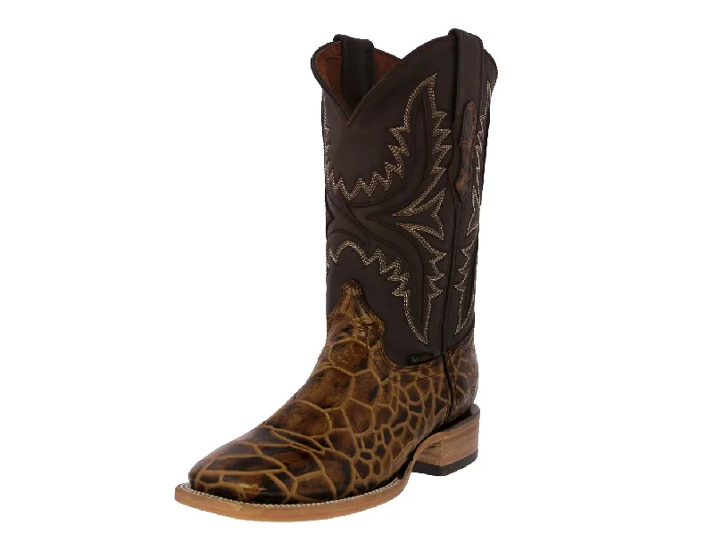 Men's cowboy boots with a heel guardMens Honey Brown Cowboy Boots Sea Turtle Print Leather - Square Toe