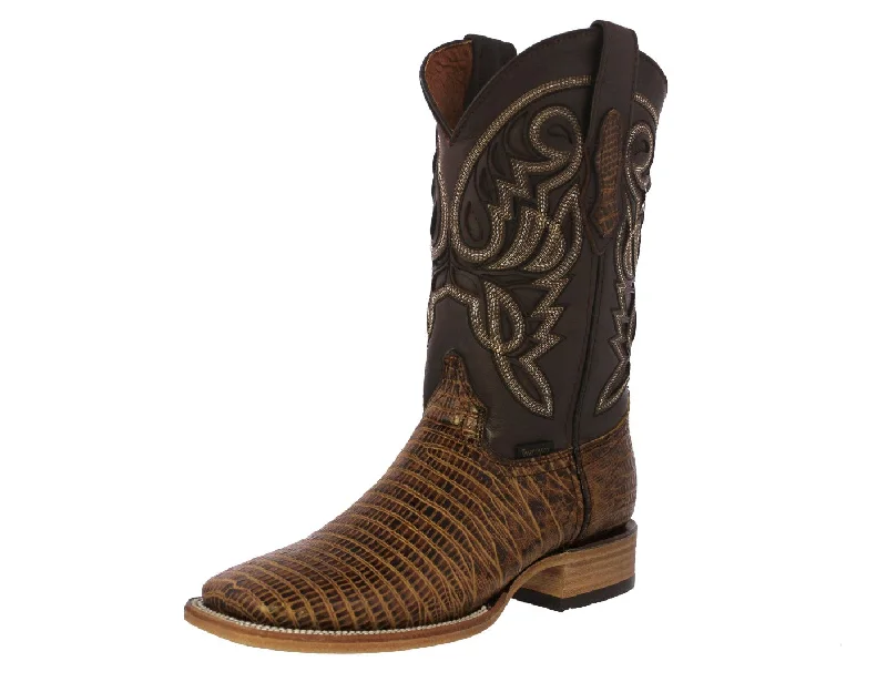 Vintage - style men's cowboy boots with a square toeMens Honey Brown Cowboy Boots Teju Lizard Leather - Square Toe