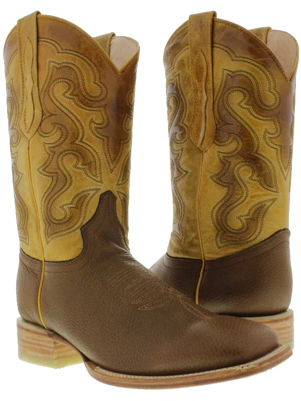 Vintage - style men's cowboy boots with a square toeMens Western Wear Honey Brown Leather Cowboy Boots Rodeo Broad Square Toe