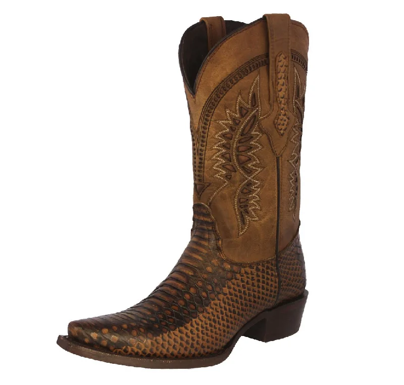 Men's cowboy boots with a spur ledgeMens Honey Brown Snake Print Leather Cowboy Boots - Snip Toe