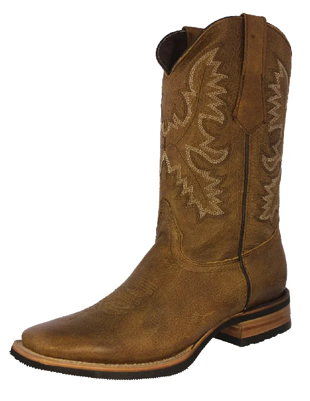 Men's cowboy boots with a leather lining for comfortMens Honey Brown Western Wear Leather Cowboy Boots Rodeo - Square Toe