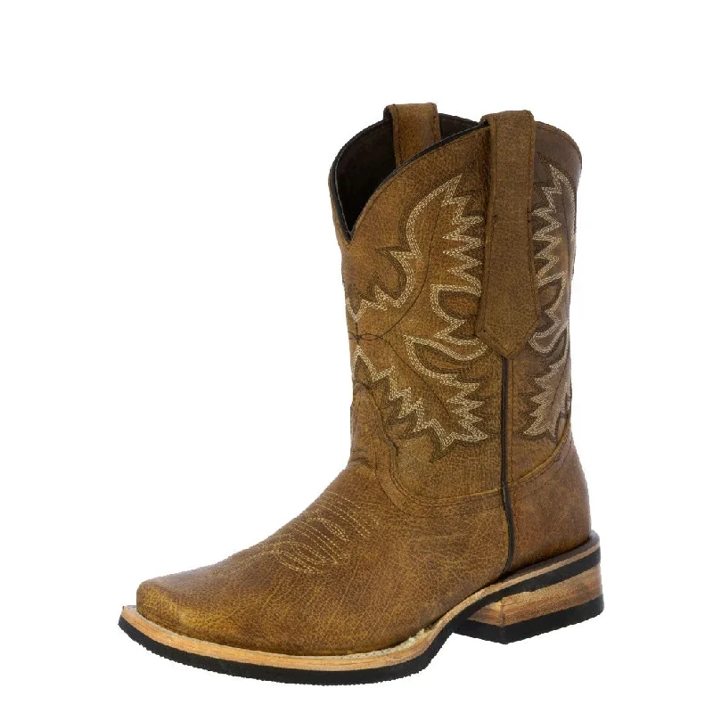 Men's cowboy boots with a tooled leather designMens Honey Brown Western Wear Leather Cowboy Boots - Square Toe