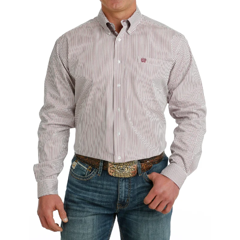 Men's western boots with a leather sole and a heel guardCinch Men's White Stripe Long Sleeve