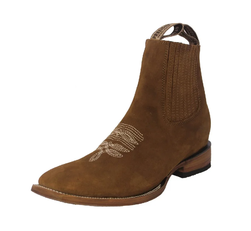 Men's cowboy boots with a suede shaftMens Light Brown Chelsea Cowboy Boots Nubuck Leather - Square Toe