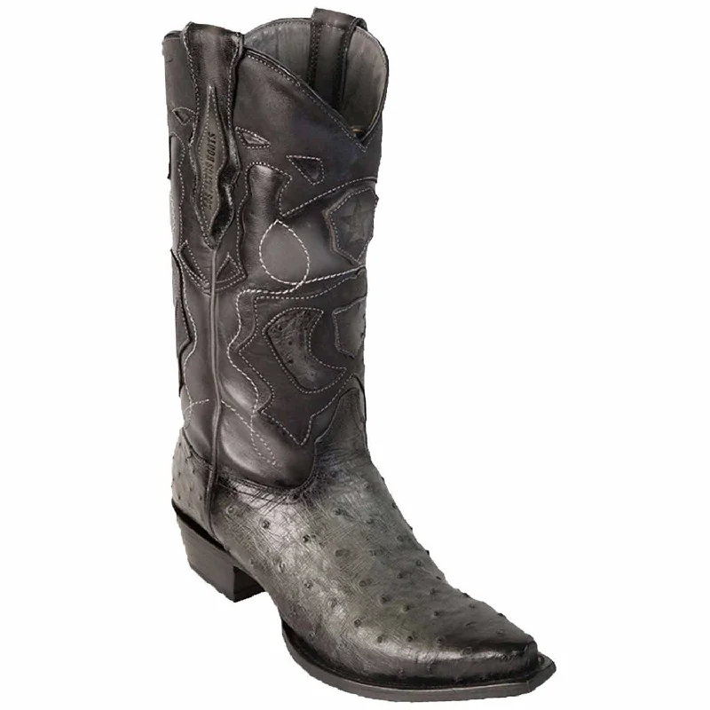 Western - style men's boots with intricate tooling and stitchingMen's Los Altos Original Ostrich Snip Toe Boot 94R0338