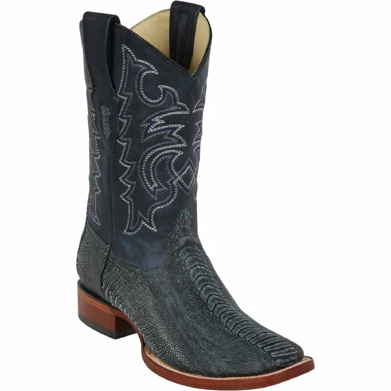 Men's western boots with a scalloped edge and a pull - on strapMen's Los Altos Ostrich Leg Skin Wide Square Toe Boot 8220582