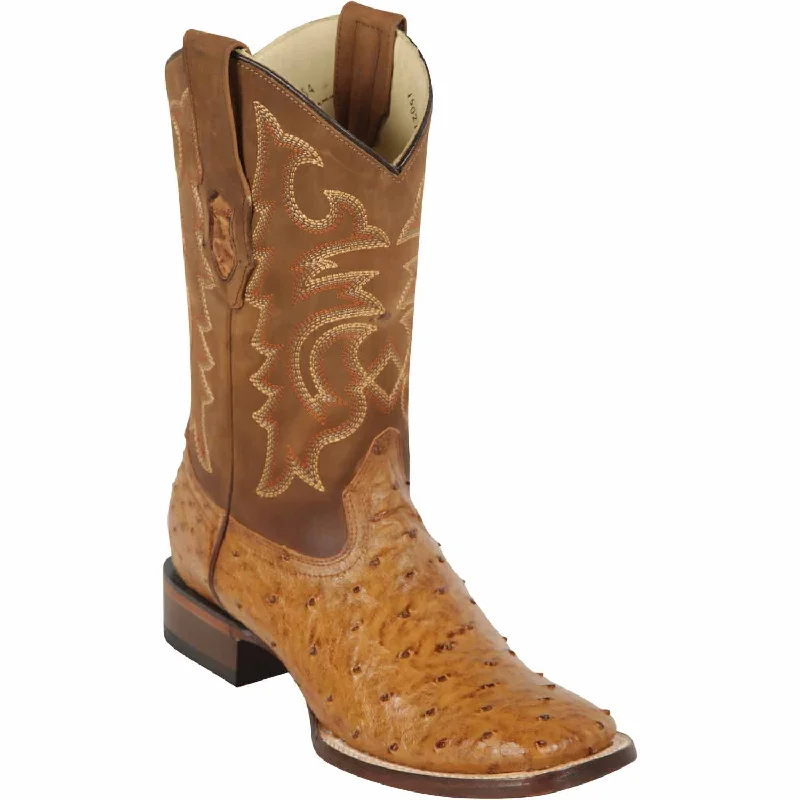 Men's western boots with a tooled leather design on the shaftMen's Los Altos Ostrich Skin Wide Square Toe Boot 8220354