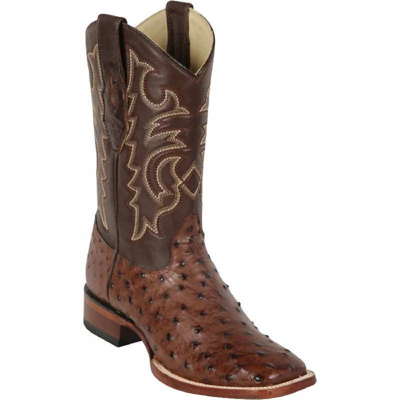 Men's western boots with a concho - studded strap and a pointed toeMen's Los Altos Ostrich Skin Wide Square Toe Boot 8220360