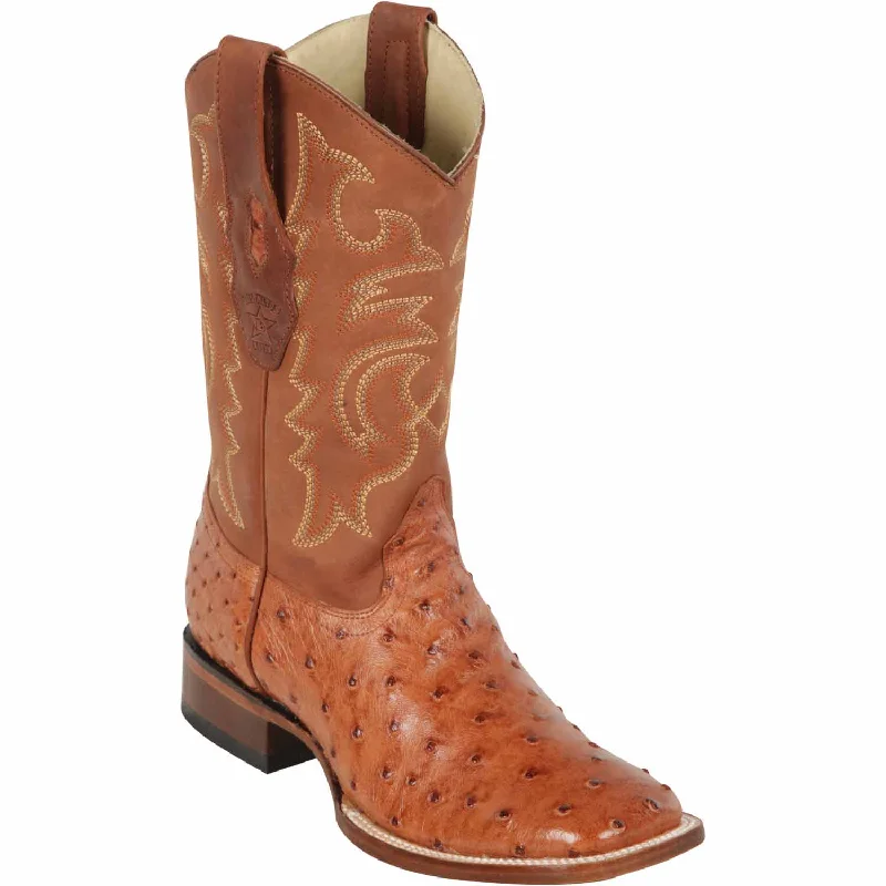 Men's western boots with a leather - wrapped heel and a smooth finishMen's Los Altos Ostrich Skin Wide Square Toe Boot 8220364