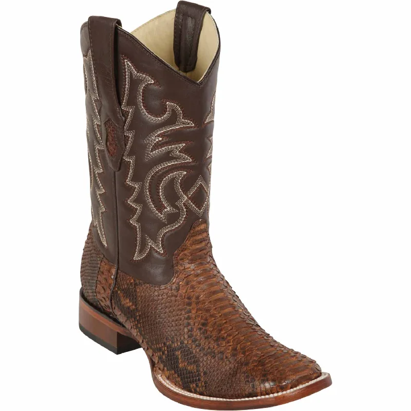 Men's western boots with a concho - studded strap and a pointed toeMen's Los Altos Python Skin Wide Square Toe Boot 8225766