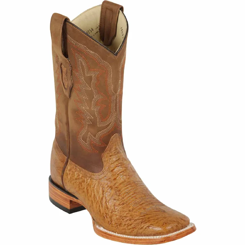 Men's western boots with a decorative inlay on the toe and heelMen's Los Altos Smooth Ostrich Wide Square Toe Boot 8279754