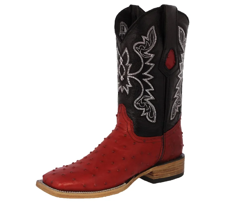 Alligator - print men's cowboy boots for a bold lookMens Red Cowboy Boots Ostrich Quill Print Leather - Square Toe