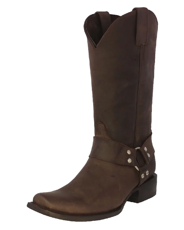 Men's cowboy boots with a spur ledgeMens Rider Brown Western Boots Leather Harness - Square Toe