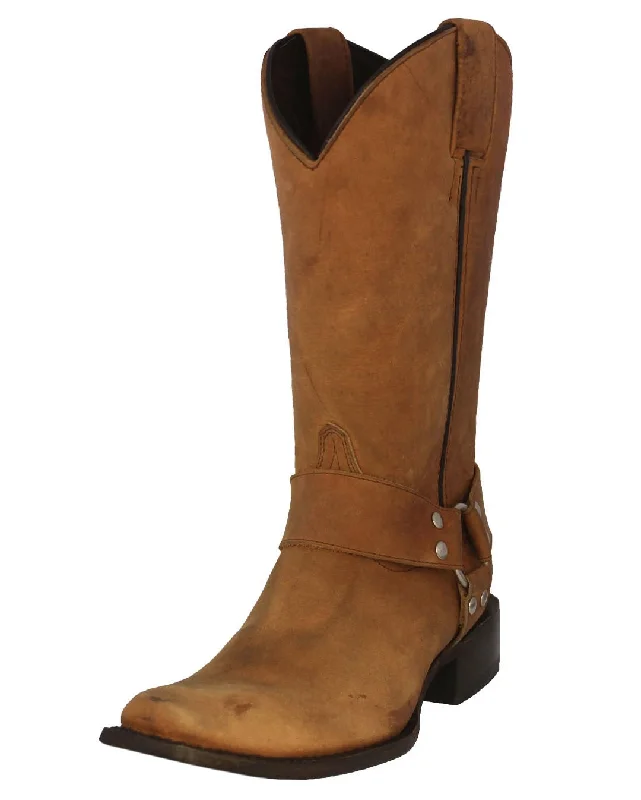 Men's cowboy boots with a leather lining for comfortMens Rider Light Brown Western Boots Leather Harness - Square Toe