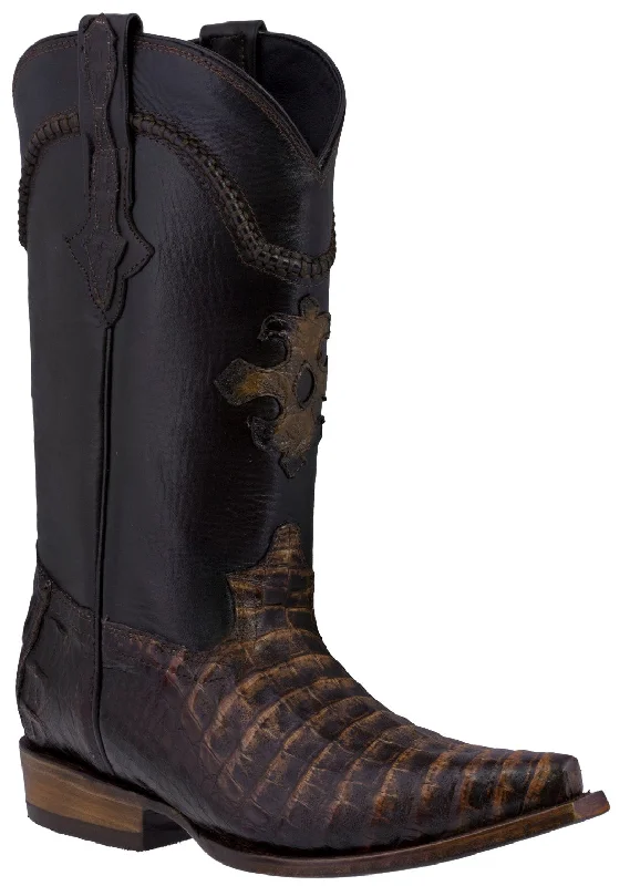 Men's cowboy boots in a dark brown leatherMen's Rust Brown Genuine Crocodile Belly Skin Cowboy Boots - Snip Toe