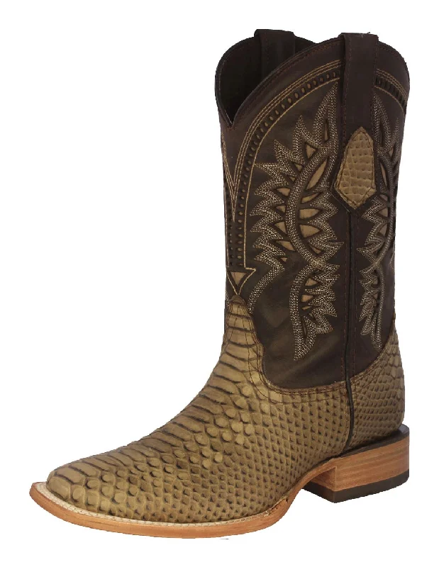 Men's cowboy boots with a silver - toned buckleMens Sand Snake Print Leather Cowboy Boots - Square Toe