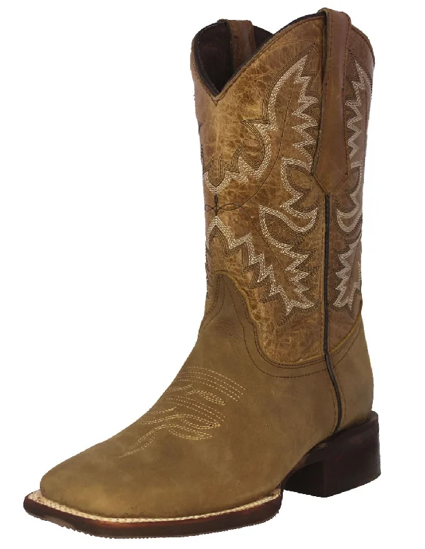 Men's cowboy boots with a snake - skin textureMens Sand Western Wear Leather Cowboy Boots - Square Toe