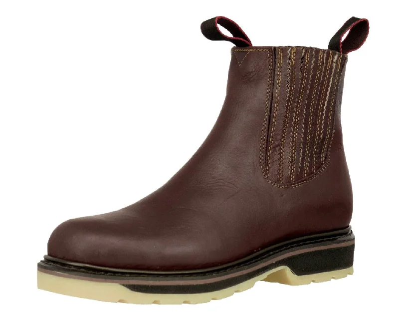 Men's cowboy boots with a high - heeled designMens Burgundy Leather Work Boots Soft Toe Shock Absorbing - #023SA