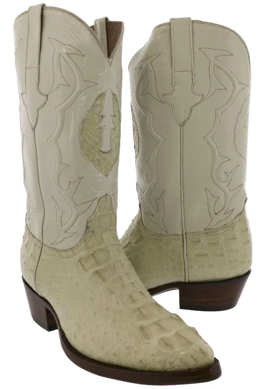 Men's cowboy boots with a leather lining for comfortTan Leather Cowboy Boots Real Crocodile Tail Skin J Toe