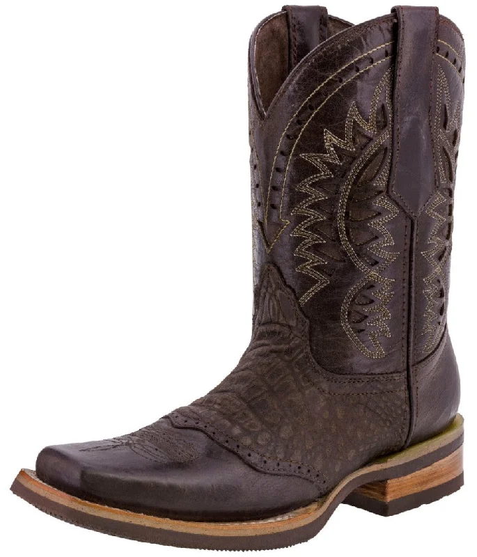 Men's cowboy boots with a suede shaftMens Brown Western Leather Cowboy Boots Alligator Print - Square Toe