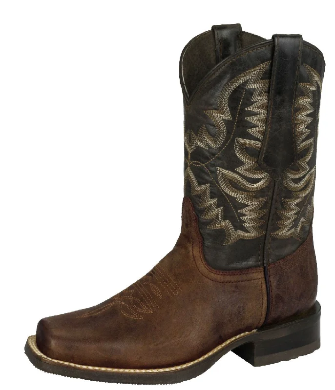 Men's cowboy boots with a high - heeled designMens Brown Western Leather Cowboy Boots - Square Toe