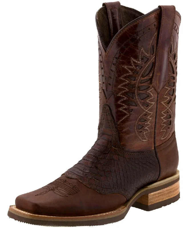 Men's cowboy boots with a decorative inlayMens Chedron Western Leather Cowboy Boots Snake Print - Square Toe