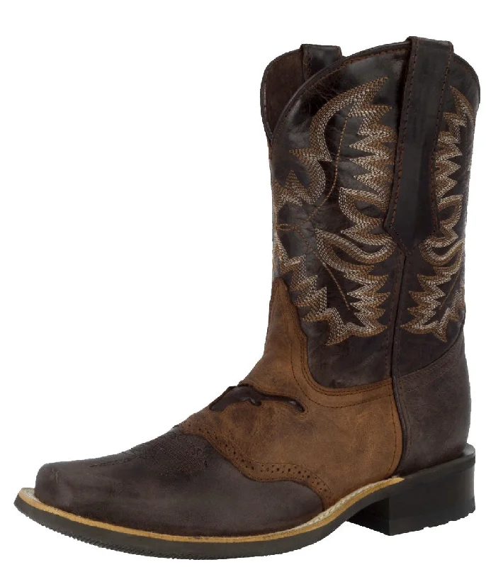 Men's cowboy boots with a pull - on strapMens Dark Brown Western Leather Cowboy Boots Longhorn - Square Toe