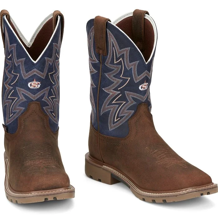 Men's western boots with a decorative inlay on the toe and heelJustin Men's Waterproof Workboot