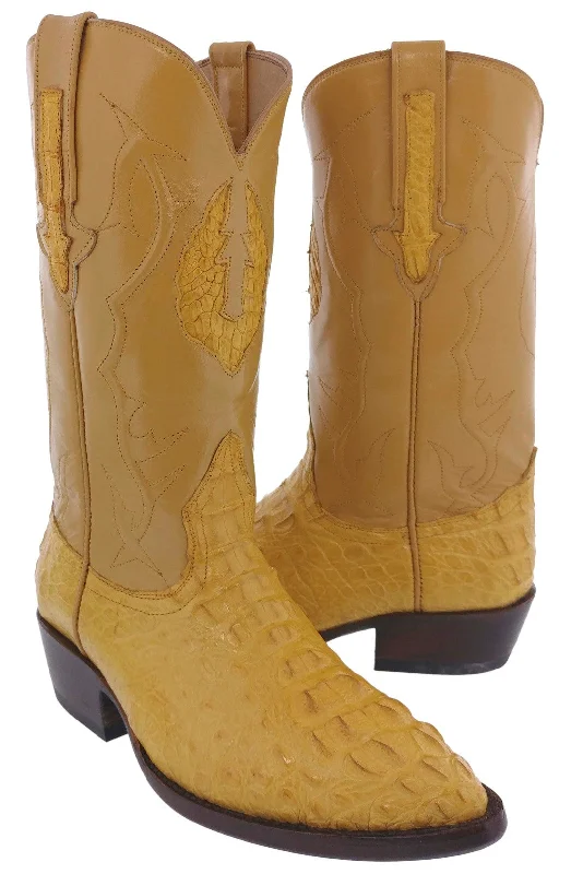 Vintage - style men's cowboy boots with a square toeMen's Yellow Buttercup All Real Crocodile Skin Head Cut Cowboy Boots J Toe - BD1