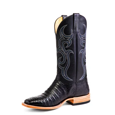 Men's western boots with a leather sole and a heel guardHorsepower Top Hand Men's Black Caiman Boots