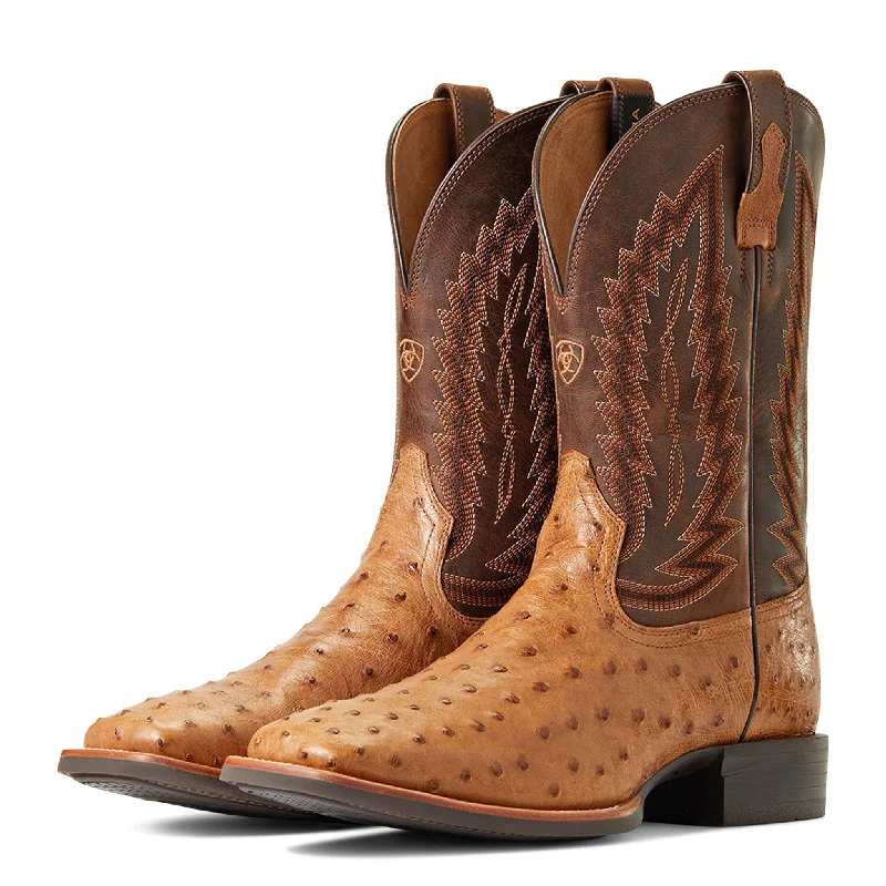 Men's western boots with a distressed leather finish for a rugged lookAriat Men's Quantum Primo Full Quill Ostrich Boots