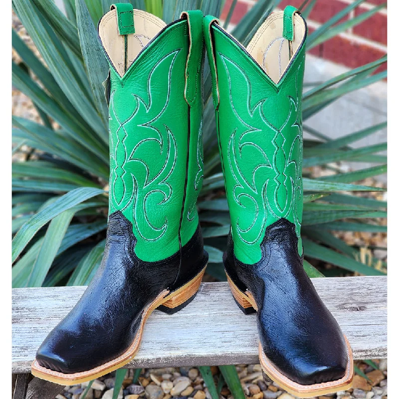 Men's western boots with a silver - toned hardware and accentsFenoglio Black Smooth Ostrich Boots