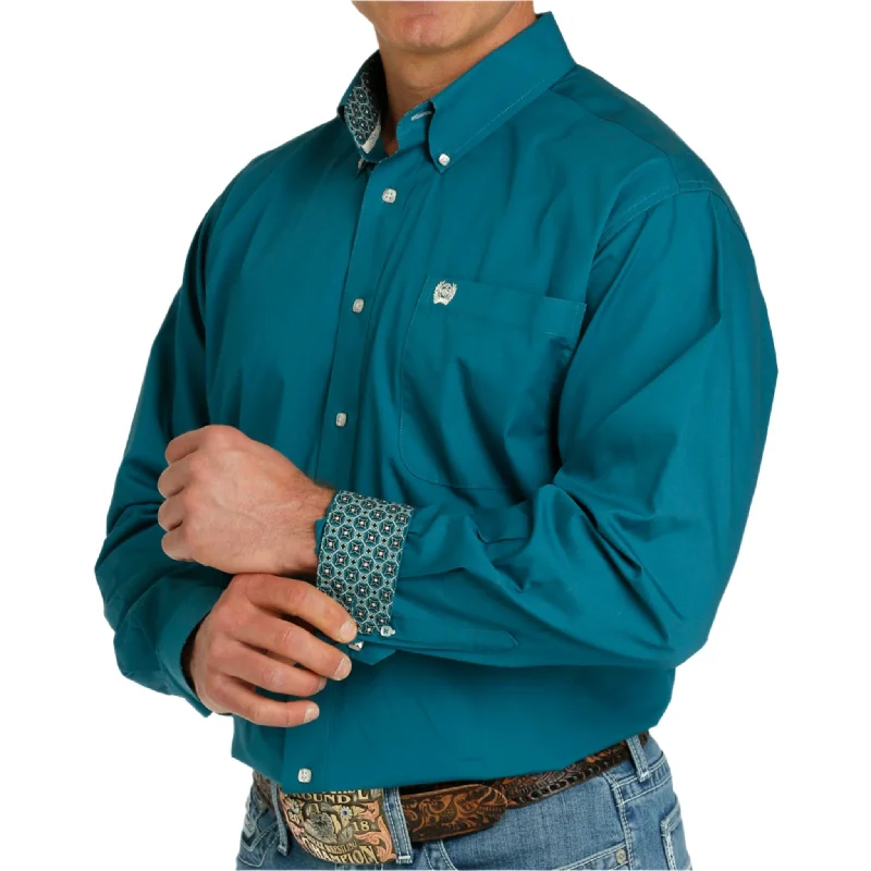 Men's western boots with a leather - wrapped heel and a smooth finishCinch Men's Solid Teal Long Sleeve Shirt