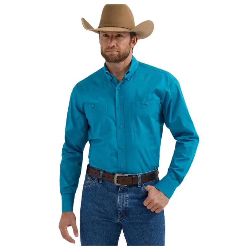 Men's western boots with a distressed leather finish for a rugged lookWrangler Men's Teal George Strait Button Up Shirt