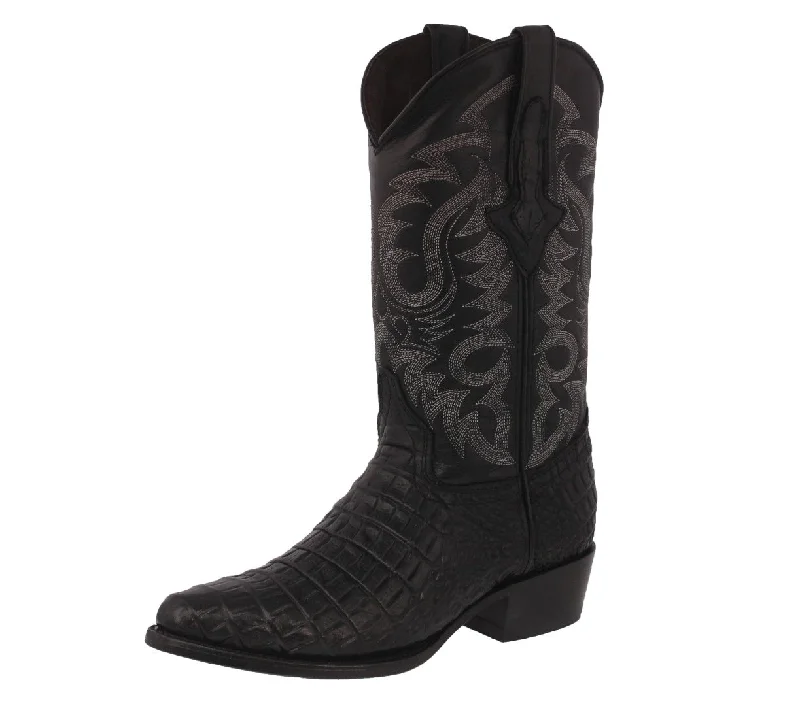 Men's cowboy boots with a leather sole for a classic lookMens Black Alligator Belly Print Leather Cowboy Boots J Toe